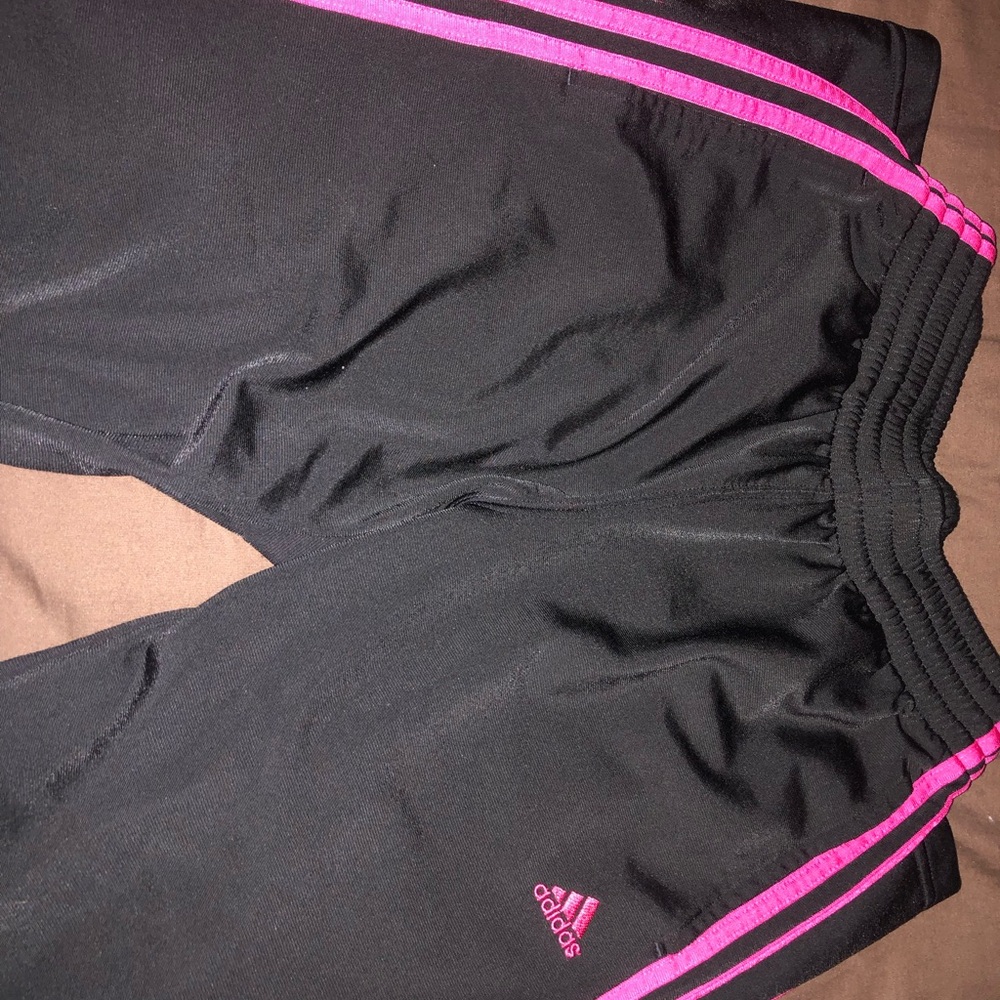 Adidas Black Track Pants with Pink Stripes